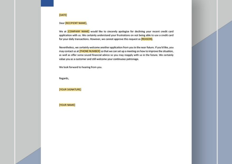 Reply to Credit Rejection Request