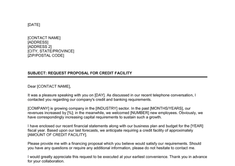 Request Letter to Supplier for Credit Facility