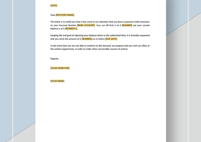 Request for Payment Credit Line Exceeded Template