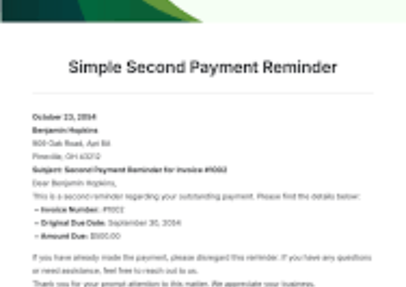 Second reminder for payment