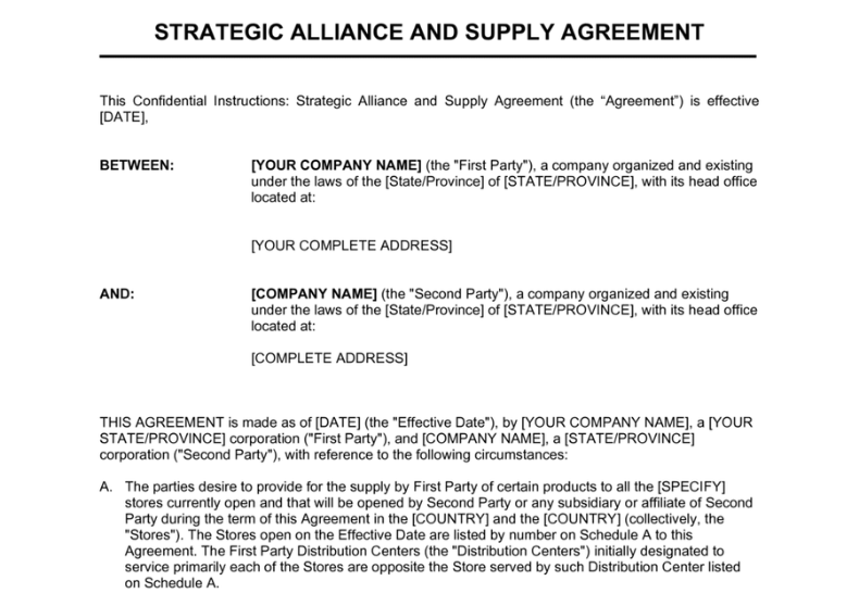Strategic Alliance and Supply Agreement