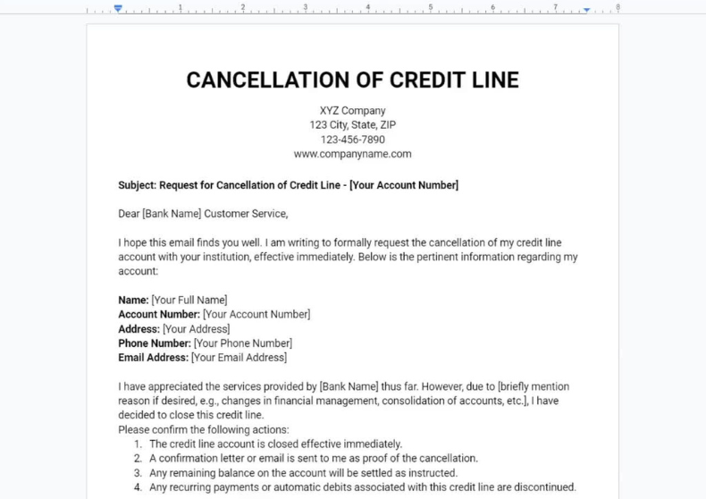 Termination of Credit Line